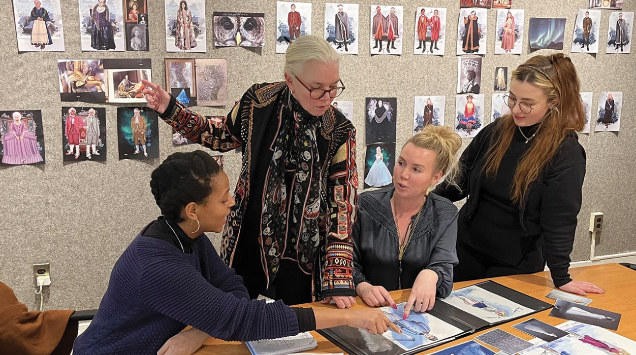 Susan Hilferty with members of 2023's third year costume class.